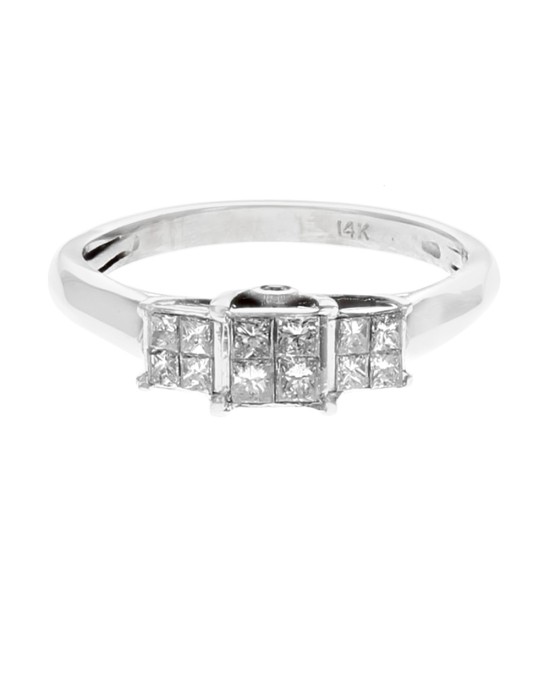 Diamond Triple Cluster Engagement Ring in White Gold